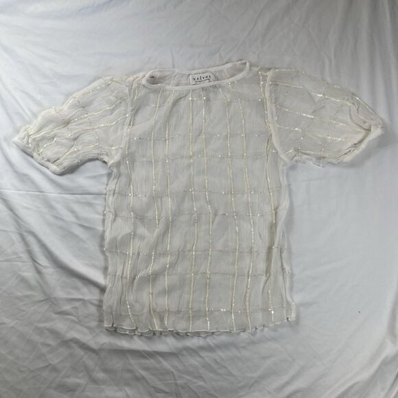 Velvet Graham & Spencer Cecilia Short Sleeve Silk &‎ Sequin Top Size Small - Picture 1 of 6